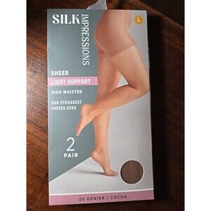 Silk Impressions Sheer Large Light Support 2 Pair 20 Denier Cocoa